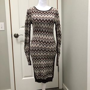 FREE PEOPLE LONG SLEEVE SWEATER DRESS BODYCON CHEVRON BROWN XS
